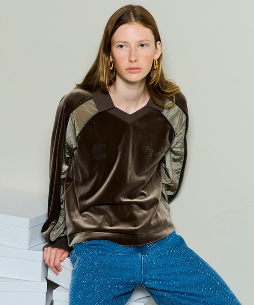 MAISON SPECIAL(メゾンスペシャル)の「Velour Combination Sporty Jersey Tops / ベロアコンビスポーティージャージトップス(Tシャツ/カットソー・レディース・ブラック/ブラウン/イエロー・FREE)」の3枚目の写真