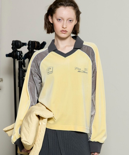 Velour Combination Sporty Jersey Tops / ベロアコンビスポーティー