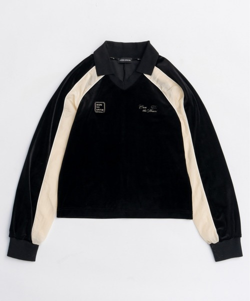 MAISON SPECIAL(メゾンスペシャル)の「Velour Combination Sporty Jersey Tops / ベロアコンビスポーティージャージトップス(Tシャツ/カットソー・レディース・ブラック/ブラウン/イエロー・FREE)」の2枚目の写真