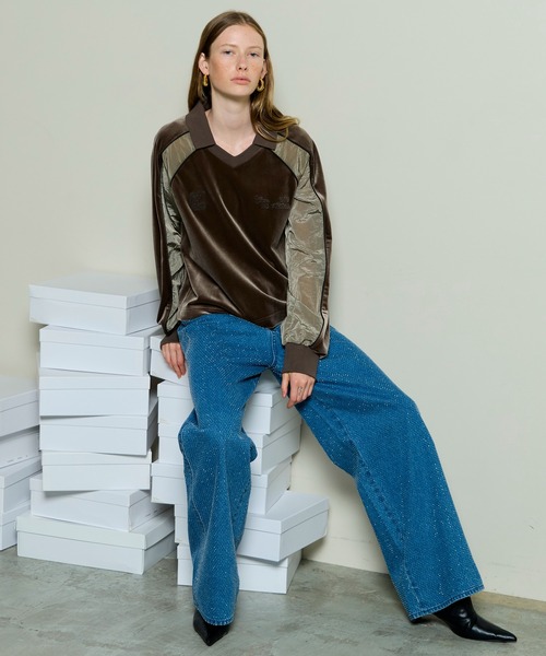 MAISON SPECIAL(メゾンスペシャル)の「Velour Combination Sporty Jersey Tops / ベロアコンビスポーティージャージトップス(Tシャツ/カットソー・レディース・ブラック/ブラウン/イエロー・FREE)」の4枚目の写真