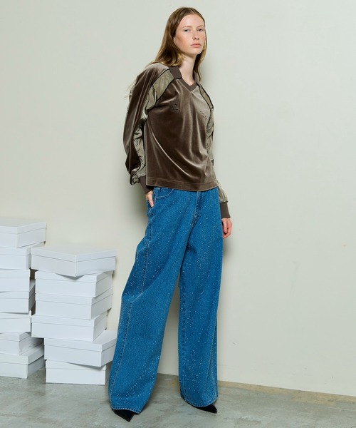 MAISON SPECIAL(メゾンスペシャル)の「Velour Combination Sporty Jersey Tops / ベロアコンビスポーティージャージトップス(Tシャツ/カットソー・レディース・ブラック/ブラウン/イエロー・FREE)」の5枚目の写真