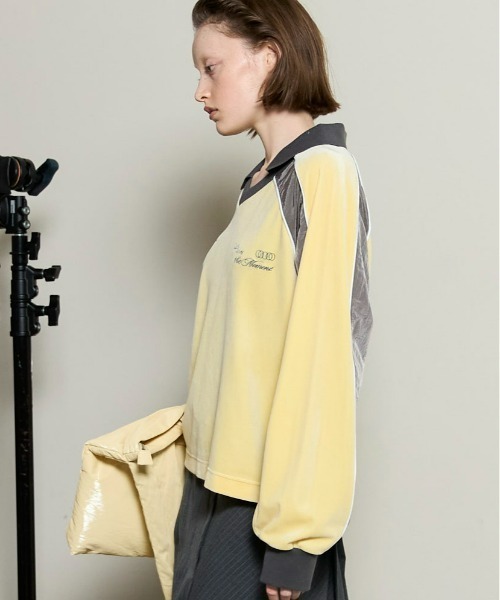 MAISON SPECIAL(メゾンスペシャル)の「Velour Combination Sporty Jersey Tops / ベロアコンビスポーティージャージトップス(Tシャツ/カットソー・レディース・ブラック/ブラウン/イエロー・FREE)」の7枚目の写真
