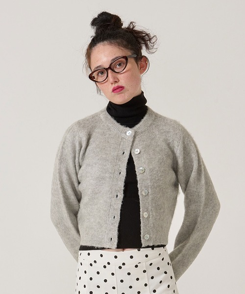 TINA：JOJUN（ティーナジョジュン）の「ウールミックス 起毛 カーディガン TINA：JOJUN（カーディガン/ボレロ・レディース・ホワイト/パープル/グレー・M）」の2枚目の写真