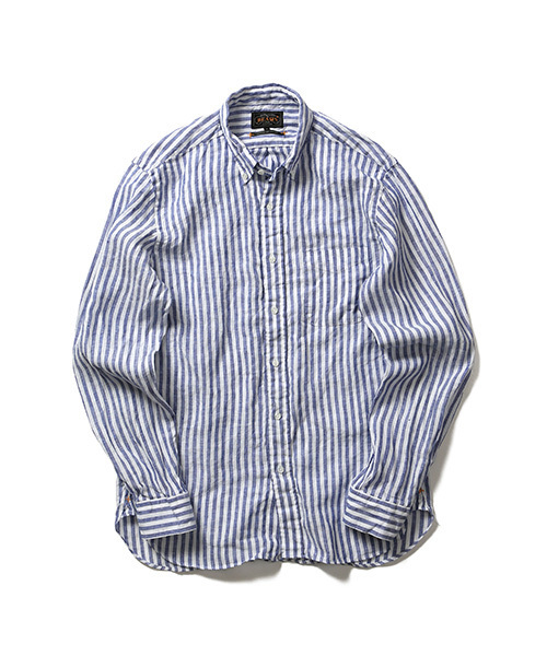 BEAMS PLUS（ビームスプラス）の「BEAMS PLUS / リネン ストライプ ボタンダウンシャツ（シャツ/ブラウス・メンズ・ブラック/ブルー・X-SMALL/X-LARGE/XX-LARGE/LARGE/MEDIUM/SMALL）」の2枚目の写真