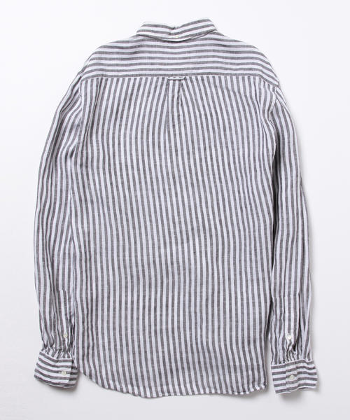 BEAMS PLUS（ビームスプラス）の「BEAMS PLUS / リネン ストライプ ボタンダウンシャツ（シャツ/ブラウス・メンズ・ブラック/ブルー・X-SMALL/X-LARGE/XX-LARGE/LARGE/MEDIUM/SMALL）」の4枚目の写真