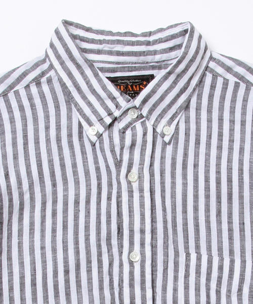 BEAMS PLUS（ビームスプラス）の「BEAMS PLUS / リネン ストライプ ボタンダウンシャツ（シャツ/ブラウス・メンズ・ブラック/ブルー・X-SMALL/X-LARGE/XX-LARGE/LARGE/MEDIUM/SMALL）」の5枚目の写真