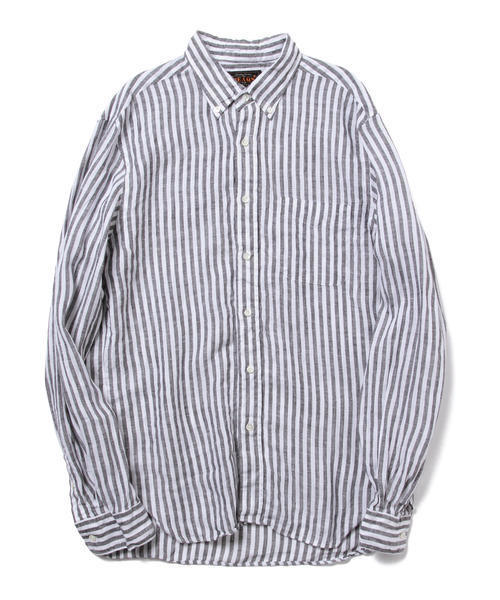 BEAMS PLUS（ビームスプラス）の「BEAMS PLUS / リネン ストライプ ボタンダウンシャツ（シャツ/ブラウス・メンズ・ブラック/ブルー・X-SMALL/X-LARGE/XX-LARGE/LARGE/MEDIUM/SMALL）」の9枚目の写真