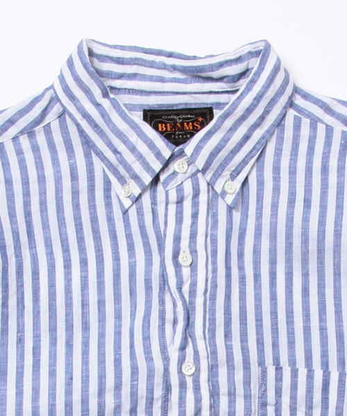 BEAMS PLUS（ビームスプラス）の「BEAMS PLUS / リネン ストライプ ボタンダウンシャツ（シャツ/ブラウス・メンズ・ブラック/ブルー・X-SMALL/X-LARGE/XX-LARGE/LARGE/MEDIUM/SMALL）」の11枚目の写真