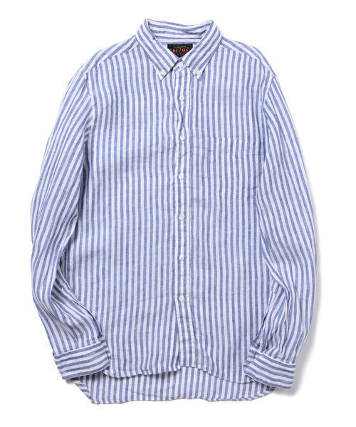 BEAMS PLUS（ビームスプラス）の「BEAMS PLUS / リネン ストライプ ボタンダウンシャツ（シャツ/ブラウス・メンズ・ブラック/ブルー・X-SMALL/X-LARGE/XX-LARGE/LARGE/MEDIUM/SMALL）」の14枚目の写真
