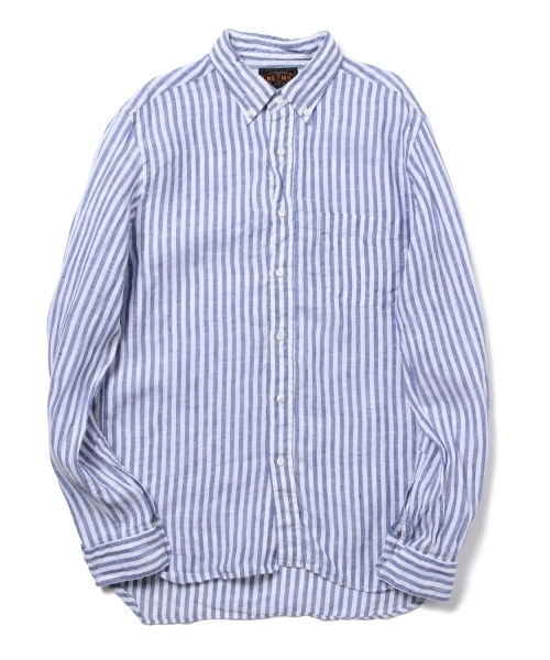 BEAMS PLUS（ビームスプラス）の「BEAMS PLUS / リネン ストライプ ボタンダウンシャツ（シャツ/ブラウス・メンズ・ブラック/ブルー・X-SMALL/X-LARGE/XX-LARGE/LARGE/MEDIUM/SMALL）」の8枚目の写真