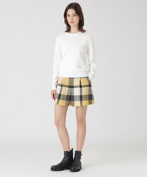 BLUE LABEL CRESTBRIDGE（ブルーレーベルクレストブリッジ）の「レーヨンストレッチケーブルニット（ニット/セーター・レディース・グレー系その他/ブラック/ホワイト・38）」の4枚目の写真