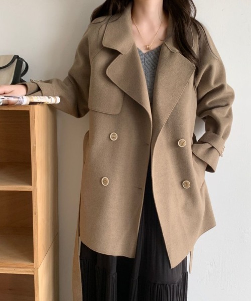 セール】ケープデザインニットメルトントレンチコート（トレンチコート