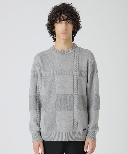 プレーティングカラーシャドーチェックニット（ニット/セーター