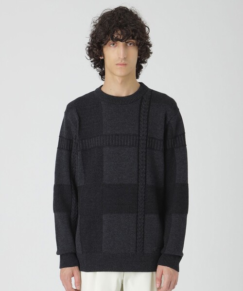 プレーティングカラーシャドーチェックニット（ニット/セーター