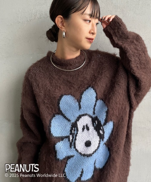 WEB限定】[SEQUENZ/シークエンズ] SNOOPY フラワー柄 ジャガードニット