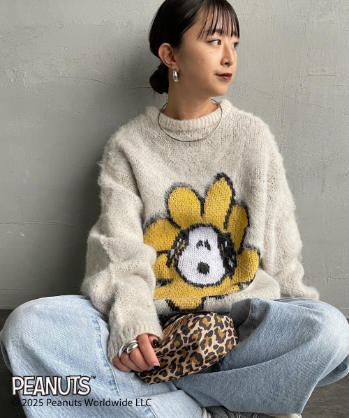 WEB限定】[SEQUENZ/シークエンズ] SNOOPY フラワー柄 ジャガードニット