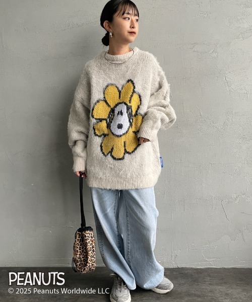 WEB限定】[SEQUENZ/シークエンズ] SNOOPY フラワー柄 ジャガードニット