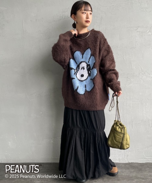 WEB限定】[SEQUENZ/シークエンズ] SNOOPY フラワー柄 ジャガードニット