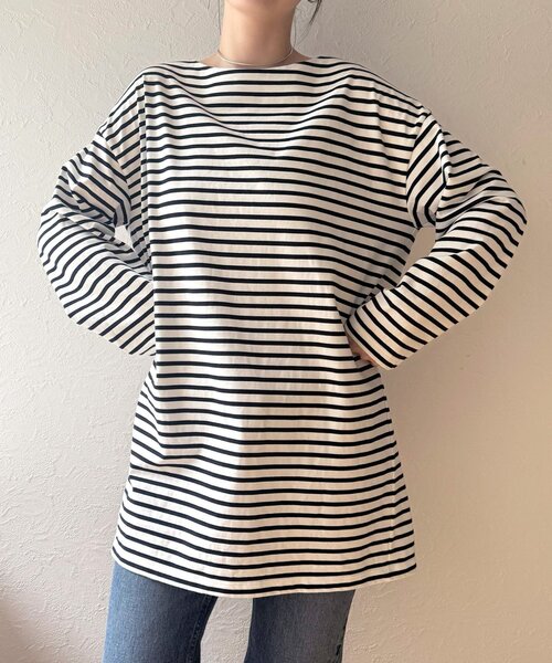 BEARDSLEY(ビアズリー)の「刺繍入りボーダーロングプルオーバー(Tシャツ/カットソー・レディース・ネイビー・FREE)」の2枚目の写真