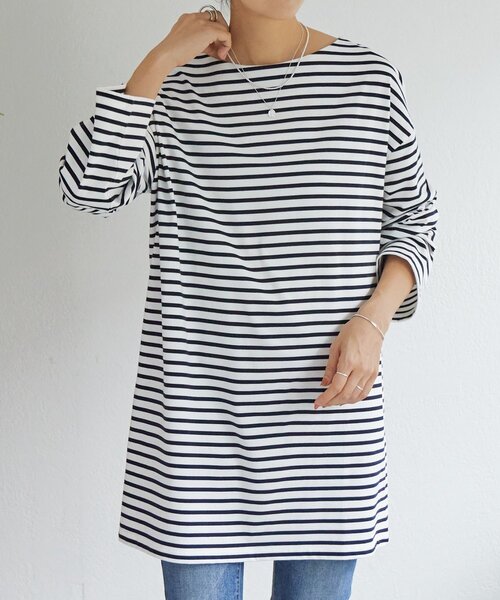 BEARDSLEY(ビアズリー)の「刺繍入りボーダーロングプルオーバー(Tシャツ/カットソー・レディース・ネイビー・FREE)」の4枚目の写真