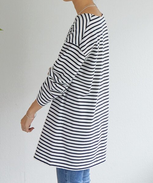 BEARDSLEY(ビアズリー)の「刺繍入りボーダーロングプルオーバー(Tシャツ/カットソー・レディース・ネイビー・FREE)」の5枚目の写真