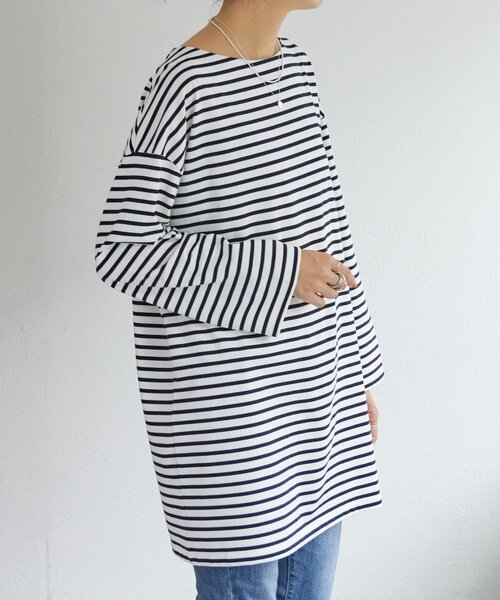 BEARDSLEY(ビアズリー)の「刺繍入りボーダーロングプルオーバー(Tシャツ/カットソー・レディース・ネイビー・FREE)」の7枚目の写真