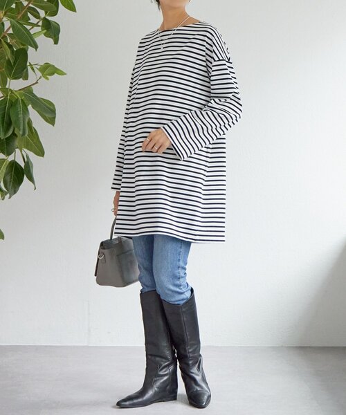 BEARDSLEY(ビアズリー)の「刺繍入りボーダーロングプルオーバー(Tシャツ/カットソー・レディース・ネイビー・FREE)」の12枚目の写真