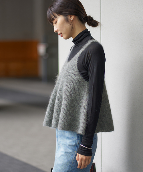 未使用　イエナ　モヘアミックスフレアタンクトップ　ベスト　グレー IENA ベスト ジレ モヘヤミックスフレアタンク レディース : ZOZOTOWN