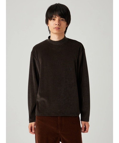 Mc McGREGOR(エムシーマックレガー)の「【Mc McGREGOR】ベロアボーダーモックネックT(Tシャツ/カットソー・メンズ・ホワイト/ブラウン/レッド・L/M)」の2枚目の写真