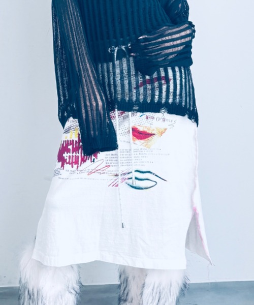 古着リメイク 手書きメッセージアイボリーロングスカート 古着リメイク 手書きメッセージアイボリーロングスカート