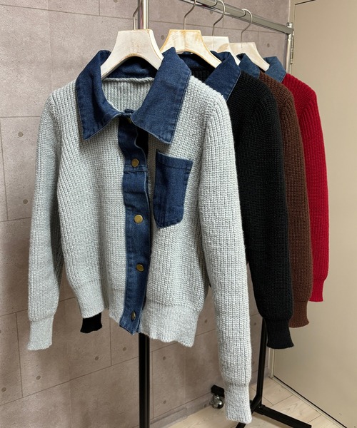 NANEA(ナネア)の「デニムドッキング異素材切り替えニットカーディガン(カーディガン/ボレロ・レディース・グレー/ブラウン/レッド/ブラック・フリー)」の17枚目の写真