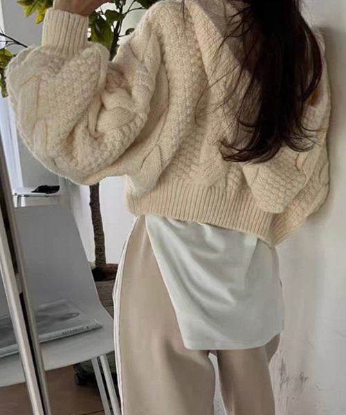 GLAMOROUS JANE(グラマラスジェーン)の「ケーブル編みクロップド丈ニットパーカー(ニット/セーター・レディース・ホワイト/グレー/アイボリー・FREE)」の8枚目の写真