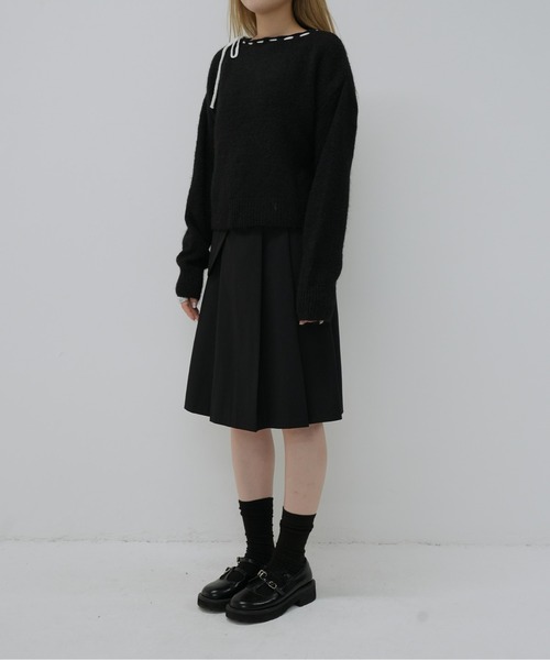 Enewd nina（エニュードニーナ）の「ボートネック風リボン編み上げニット（ニット/セーター・レディース・ブラック/グレー・FREE）」の18枚目の写真