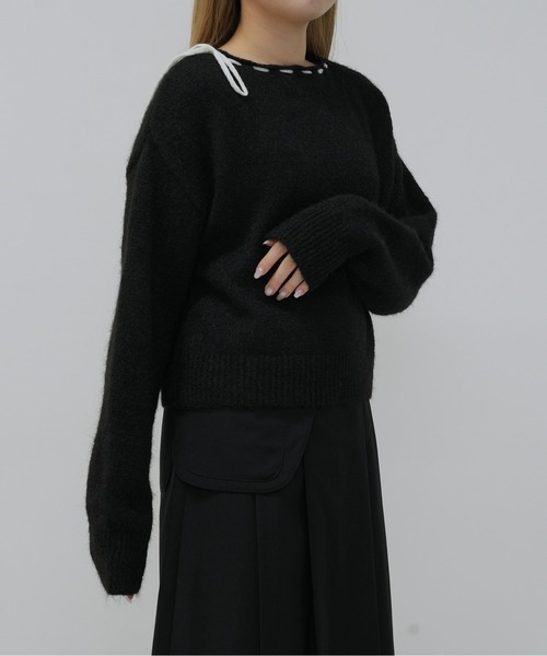 Enewd nina（エニュードニーナ）の「ボートネック風リボン編み上げニット（ニット/セーター・レディース・ブラック/グレー・FREE）」の10枚目の写真