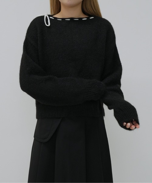 Enewd nina（エニュードニーナ）の「ボートネック風リボン編み上げニット（ニット/セーター・レディース・ブラック/グレー・FREE）」の8枚目の写真