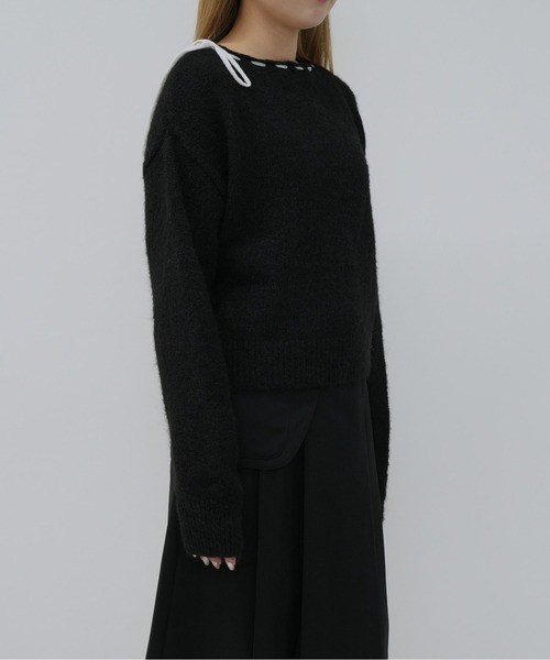 Enewd nina（エニュードニーナ）の「ボートネック風リボン編み上げニット（ニット/セーター・レディース・ブラック/グレー・FREE）」の15枚目の写真