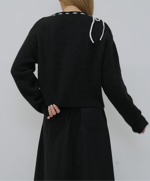 Enewd nina（エニュードニーナ）の「ボートネック風リボン編み上げニット（ニット/セーター・レディース・ブラック/グレー・FREE）」の17枚目の写真