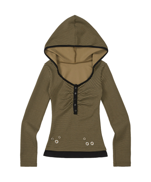 ILLIGO（イリゴ）の「レイヤーストライプフードカーキ（パーカー・レディース・その他・OS）」の4枚目の写真