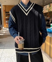 ケーブルラインルーズニットベスト
