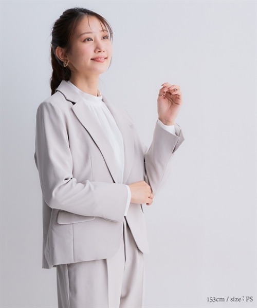 Petitjo（プッチージョ）の「小さいサイズ　【レディーススーツ】テーラードジャケット（セットアップ対応・上下別売り）　低身長さん・小柄女性（テーラードジャケット・レディース・ブラック/グレイッシュベージュ/ネイビー・PL/PM/PS/PSS）」の6枚目の写真