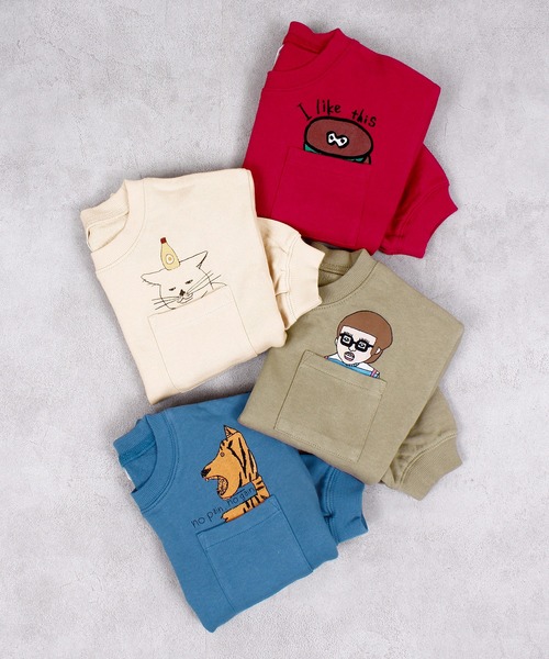 MARKEY'S(マーキーズ)の「ポケットひょっこりトレーナー(スウェット・キッズ・ベージュ/レッド/ブルー/オフホワイト・80/90/95/100/110/120/130/140/150)」の5枚目の写真