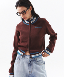 PRDA COLORING FULL ZIP-UP KNIT BLUISH BROWN
