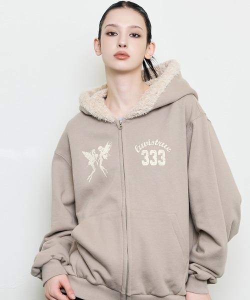 EV Fairy Fur Hood Zip Up — куртка‑худи с меховым капюшоном