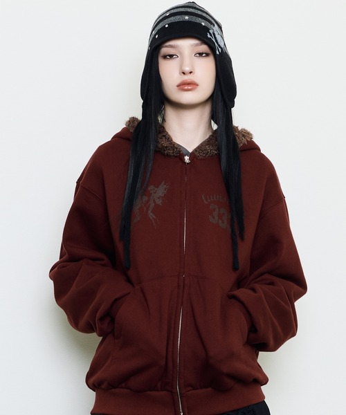 LUVISTRUE（ラヴイズトゥルー）の「EV FAIRY FUR HOOD ZIP UP（パーカー・レディース・ブラック/ベージュ/バーガンディー・FREE）」の3枚目の写真