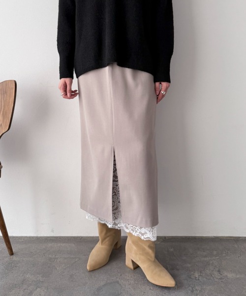 Doux archives(ドゥアルシーヴ)の「裾レースタイトスカート(スカート・レディース・ベージュ/ブラウン/グレー・SMALL/MEDIUM)」の3枚目の写真