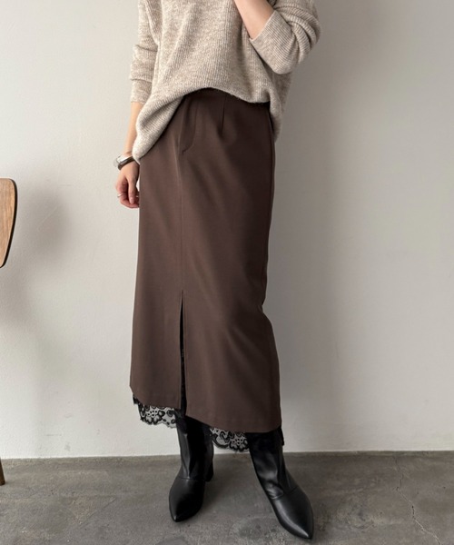 Doux archives(ドゥアルシーヴ)の「裾レースタイトスカート(スカート・レディース・ベージュ/ブラウン/グレー・SMALL/MEDIUM)」の1枚目の写真