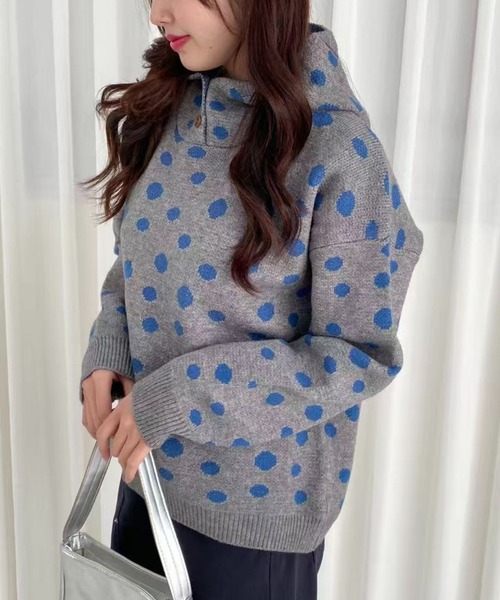 OLLEGBRELA ドット柄ニットコート OLLEGBRELA ドット柄ニットコート