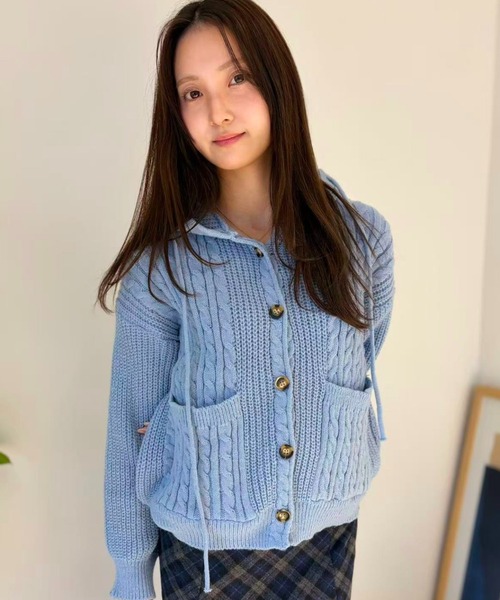 mebole(メボレ)の「Cozy Hood Cardigan(カーディガン/ボレロ・レディース・グレー/ブルー/ブラウン・FREE)」の3枚目の写真