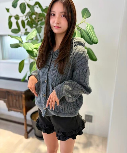 mebole(メボレ)の「Cozy Hood Cardigan(カーディガン/ボレロ・レディース・グレー/ブルー/ブラウン・FREE)」の5枚目の写真