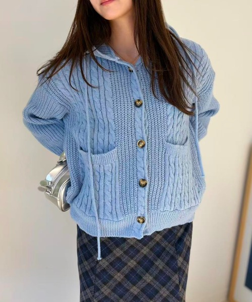 mebole(メボレ)の「Cozy Hood Cardigan(カーディガン/ボレロ・レディース・グレー/ブルー/ブラウン・FREE)」の11枚目の写真